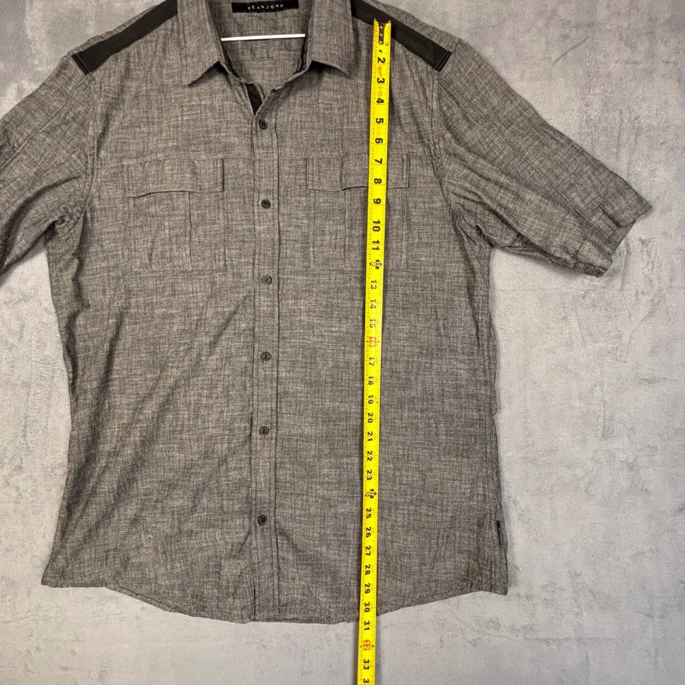 Sean John Mens 2XL Gray Short Sleeve Button Down Shirt Cotton Contrast Shoulder - Picture 5 of 8